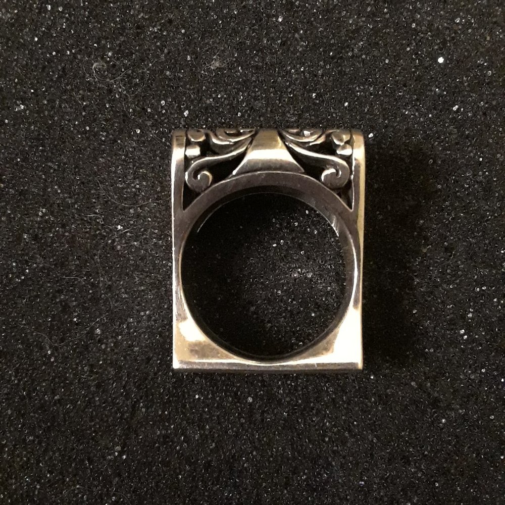 Solid 925 Sterling Silver Scroll Bar Ring - Size 7 - image 4